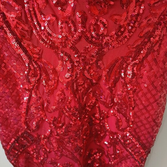 B.Darlin Junior's Sz XS Strappy Square-Neck Bodycon Dress Red Sequins Mini Lined - Picture 7 of 16